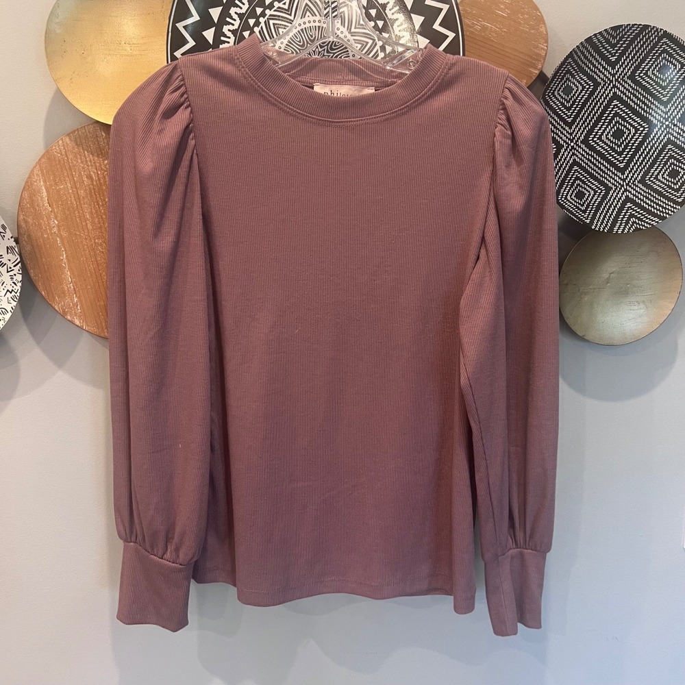Philosophy Republic Clothing Mauve Ribbed Puff Sleeve Top Small